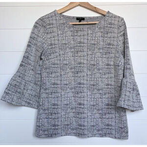 Talbots Petite M Textured Knit Top 3/4 Bell Sleeves Black White Gray Career